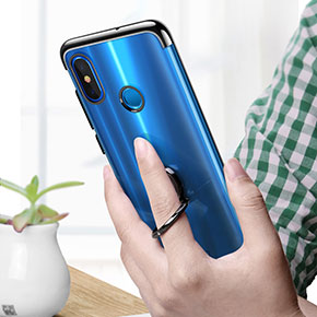 Custodia Silicone Trasparente Ultra Slim Morbida con Anello Supporto per Xiaomi Mi 8 Nero