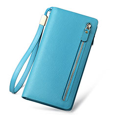 Borsetta Pochette Custodia In Pelle di Seta Universale T01 per Samsung Galaxy Note 10 5G Cielo Blu