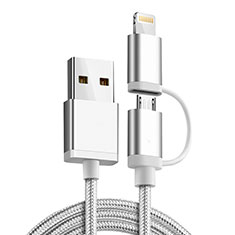 Cavo da Lightning USB a Cavetto Ricarica Carica Android Micro USB C01 per Apple iPhone SE3 (2022) Argento