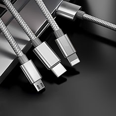 Grigio Cavo da Lightning USB a Cavetto Ricarica Carica Android Micro USB Type-C 3A H03 per Apple iPhone 15 Plus Grigio