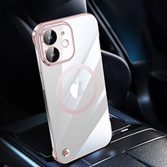 Cover Crystal Trasparente Rigida Cover con Mag-Safe Magnetic QC1 per Apple iPhone 12 Oro Rosa