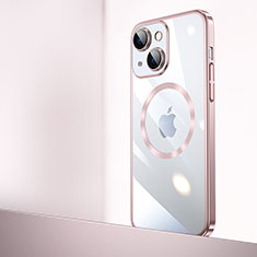 Cover Crystal Trasparente Rigida Cover con Mag-Safe Magnetic QC2 per Apple iPhone 15 Oro Rosa