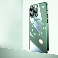 Cover Crystal Trasparente Rigida Cover con Mag-Safe Magnetic QC2 per Apple iPhone 15 Pro Max Verde