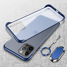 Cover Crystal Trasparente Rigida Cover con Magnetico Anello Supporto per Apple iPhone 14 Pro Blu