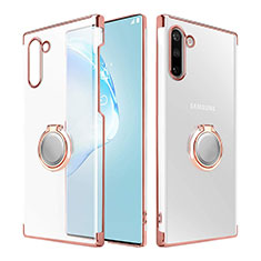 Cover Crystal Trasparente Rigida Cover con Magnetico Anello Supporto per Samsung Galaxy Note 10 5G Oro Rosa