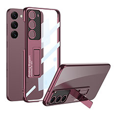 Cover Crystal Trasparente Rigida Cover con Supporto AC1 per Samsung Galaxy S22 5G Rosso