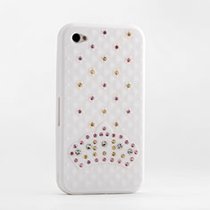 Cover Lusso Diamante Strass Gioielli Gomma Morbida per Apple iPhone 4S Bianco