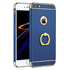 Cover Lusso Metallo Laterale e Plastica con Anello Supporto A01 per Apple iPhone 6 Blu