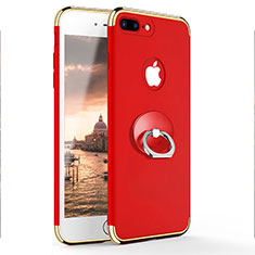 Cover Lusso Metallo Laterale e Plastica con Anello Supporto A04 per Apple iPhone 7 Plus Rosso