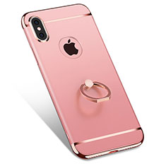 Cover Lusso Metallo Laterale e Plastica con Anello Supporto F02 per Apple iPhone Xs Oro Rosa