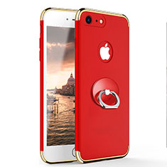 Cover Lusso Metallo Laterale e Plastica con Anello Supporto per Apple iPhone 7 Rosso