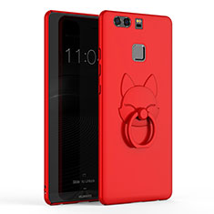 Cover Plastica Rigida Opaca con Anello Supporto A03 per Huawei P9 Plus Rosso