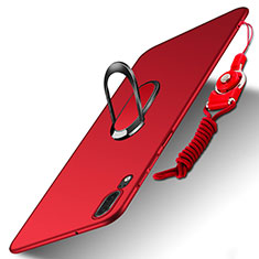 Cover Plastica Rigida Opaca con Anello Supporto e Cordoncino per Huawei P20 Rosso