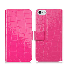 Cover Portafoglio In Pelle con Stand Coccodrillo per Apple iPhone 5S Rosa Caldo