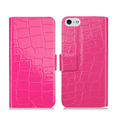 Cover Portafoglio In Pelle con Stand Coccodrillo per Apple iPhone SE Rosa Caldo
