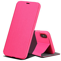 Cover Portafoglio In Pelle con Supporto per Apple iPhone Xs Max Rosa Caldo