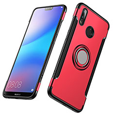 Cover Silicone e Plastica Opaca con Anello Supporto per Huawei Nova 3e Rosso