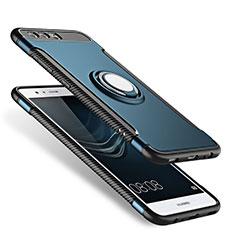 Cover Silicone e Plastica Opaca con Anello Supporto per Huawei P10 Plus Blu