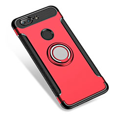 Cover Silicone e Plastica Opaca con Anello Supporto per OnePlus 5T A5010 Rosso