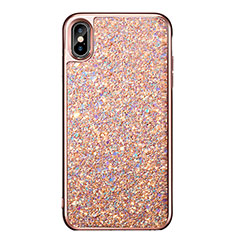 Cover Silicone Morbida Bling Bling per Apple iPhone X Oro Rosa