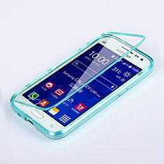 Cover Silicone Trasparente A Flip Morbida per Samsung Galaxy Core Prime G360F G360GY Cielo Blu