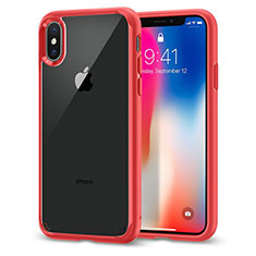 Cover Silicone Trasparente Specchio Laterale 360 Gradi per Apple iPhone X Rosso