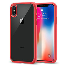 Cover Silicone Trasparente Specchio Laterale 360 Gradi per Apple iPhone Xs Max Rosso