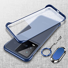 Custodia Crystal Trasparente Rigida Senza Cornice Cover con Magnetico Anello Supporto per Vivo iQOO 10 5G Blu