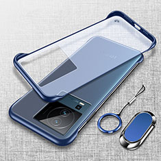 Custodia Crystal Trasparente Rigida Senza Cornice Cover con Magnetico Anello Supporto per Vivo iQOO Neo7 5G Blu