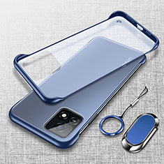 Custodia Crystal Trasparente Rigida Senza Cornice Cover con Magnetico Anello Supporto per Vivo iQOO U3 5G Blu