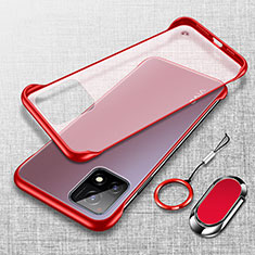 Custodia Crystal Trasparente Rigida Senza Cornice Cover con Magnetico Anello Supporto per Vivo iQOO U3 5G Rosso
