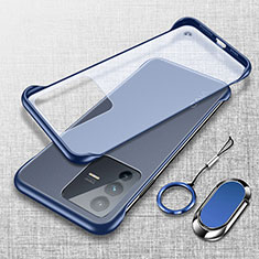 Custodia Crystal Trasparente Rigida Senza Cornice Cover con Magnetico Anello Supporto per Vivo V23 Pro 5G Blu