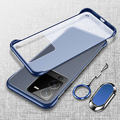 Custodia Crystal Trasparente Rigida Senza Cornice Cover con Magnetico Anello Supporto per Vivo V25 Pro 5G Blu