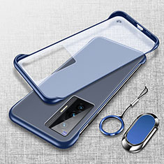 Custodia Crystal Trasparente Rigida Senza Cornice Cover con Magnetico Anello Supporto per Vivo X70 5G Blu