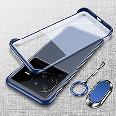 Custodia Crystal Trasparente Rigida Senza Cornice Cover con Magnetico Anello Supporto per Vivo X80 Pro 5G Blu