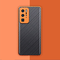 Custodia Fibra di Carbonio Lusso Morbida Spigato Cover per Huawei P40 Pro Arancione