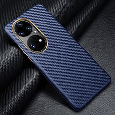 Custodia Fibra di Carbonio Lusso Morbida Spigato Cover per Huawei P50 Blu