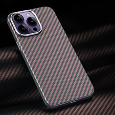 Custodia Fibra di Carbonio Lusso Morbida Spigato Cover T01 per Apple iPhone 14 Pro Max Rosso
