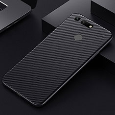 Custodia Fibra di Carbonio Lusso Morbida Spigato Cover T01 per Huawei Honor V20 Nero