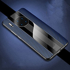 Custodia Fibra di Carbonio Lusso Morbida Spigato Cover T01 per Huawei Mate 30 5G Blu