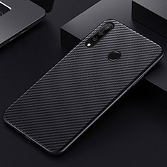 Custodia Fibra di Carbonio Lusso Morbida Spigato Cover T01 per Huawei P Smart+ Plus (2019) Nero