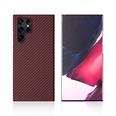 Rosso Custodia Fibra di Carbonio Lusso Morbida Spigato Cover T01 per Samsung Galaxy S21 Ultra 5G Rosso