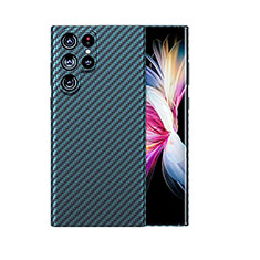 Custodia Fibra di Carbonio Lusso Morbida Spigato Cover T02 per Samsung Galaxy S21 Ultra 5G Blu
