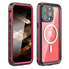 Custodia Impermeabile Silicone e Plastica Opaca Waterproof Cover 360 Gradi con Mag-Safe Magnetic HJ1 per Apple iPhone 13 Pro Rosso
