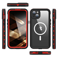 Custodia Impermeabile Silicone e Plastica Opaca Waterproof Cover 360 Gradi con Mag-Safe Magnetic HJ1 per Apple iPhone 15 Plus Rosso