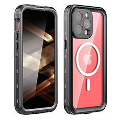 Custodia Impermeabile Silicone e Plastica Opaca Waterproof Cover 360 Gradi con Mag-Safe Magnetic HJ1 per Apple iPhone 15 Pro Max Nero