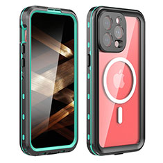 Custodia Impermeabile Silicone e Plastica Opaca Waterproof Cover 360 Gradi con Mag-Safe Magnetic HJ1 per Apple iPhone 15 Pro Max Verde