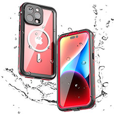 Custodia Impermeabile Silicone e Plastica Opaca Waterproof Cover 360 Gradi con Mag-Safe Magnetic per Apple iPhone 14 Pro Max Rosso