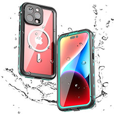 Custodia Impermeabile Silicone e Plastica Opaca Waterproof Cover 360 Gradi con Mag-Safe Magnetic per Apple iPhone 15 Pro Max Verde