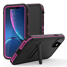 Custodia Impermeabile Silicone e Plastica Opaca Waterproof Cover 360 Gradi con Supporto per Apple iPhone 11 Rosa Caldo